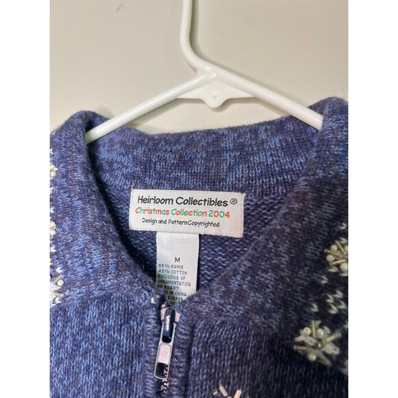 2000s Heirloom Collectibles Snowflakes Winter Fair Isle Christmas Cardigan M - Picture 2 of 5